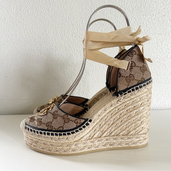 Gucci Marmont GG Matelasse Beige Platform Espadrille Wedges Sandals Size EU 39.5 - Picture 3 of 13